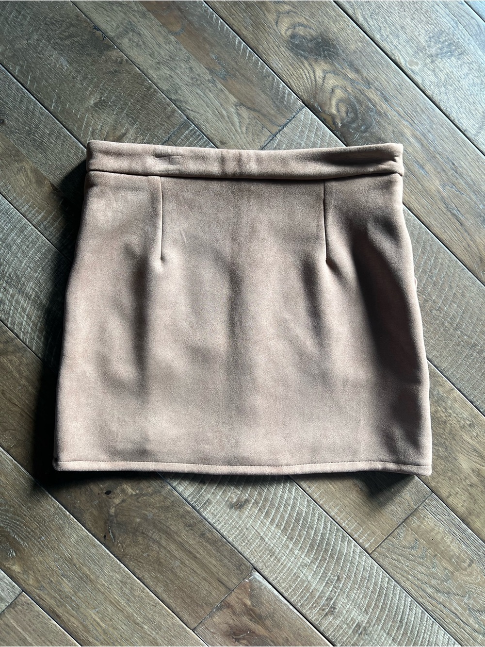 Button-Front Tan Mini Skirt with Patch Pockets - Picture 5 of 5